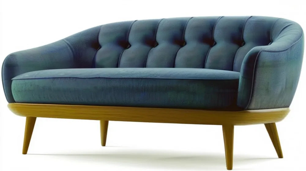 Granatowa sofa dwuosobowa retro z pikowanym oparciem, 160 x 78 x 80 cm