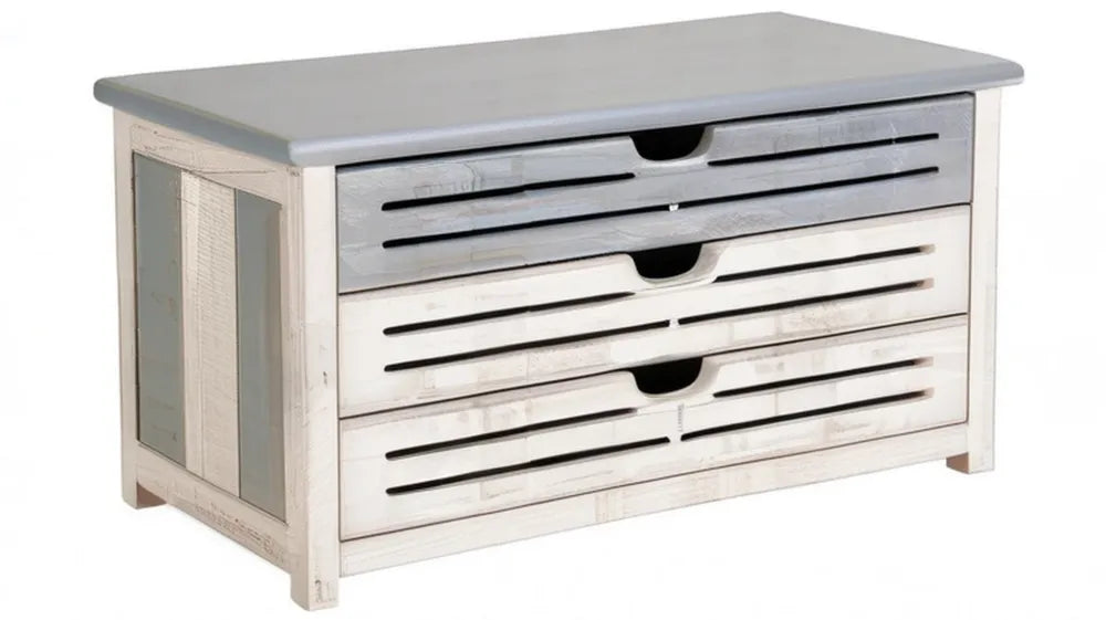 Komoda z litego drewna paulowni z 3 szufladami, szaro-biała, 80 × 35 × 50 cm