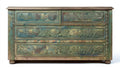 Drewniana komoda vintage zielono-brązowa z rzeźbionymi frontami 120 x 45 x 90 cm