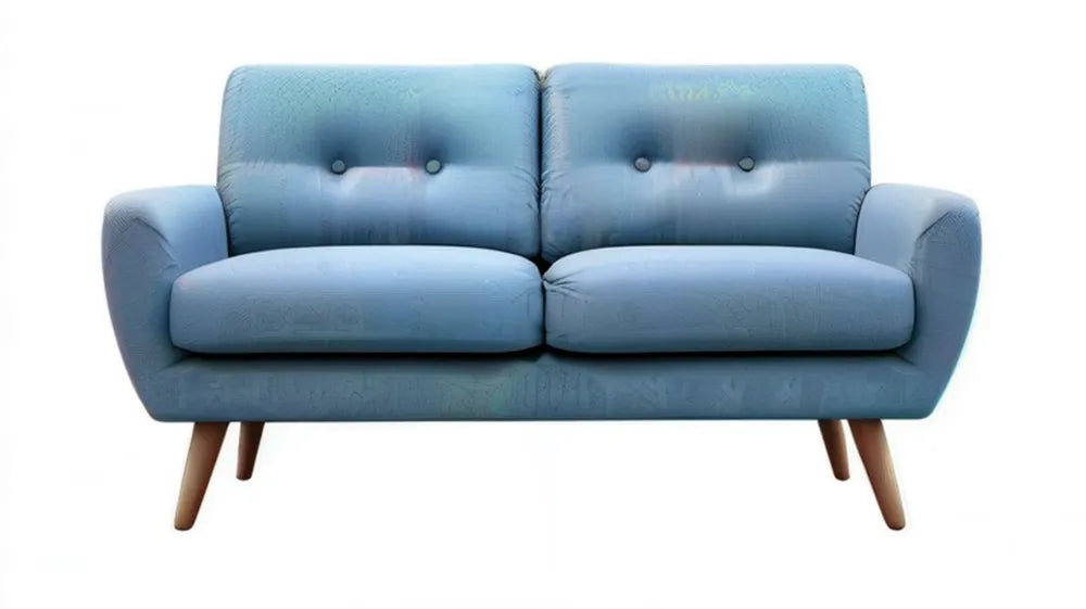 Niebieska sofa dwuosobowa w stylu skandynawskim, 145 x 80 x 85 cm