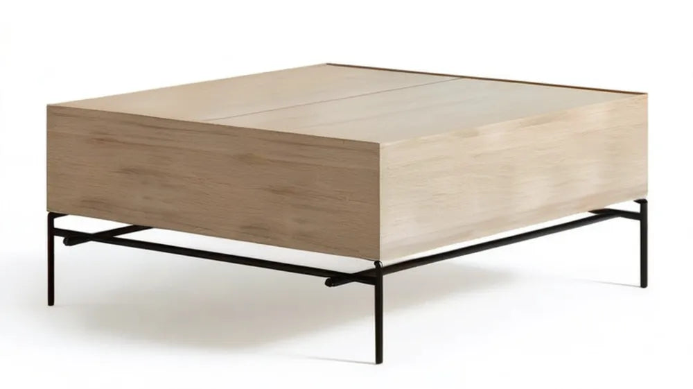 Prostokątny stolik kawowy MDF jasny dąb/czarny 120 x 60 x 35 cm