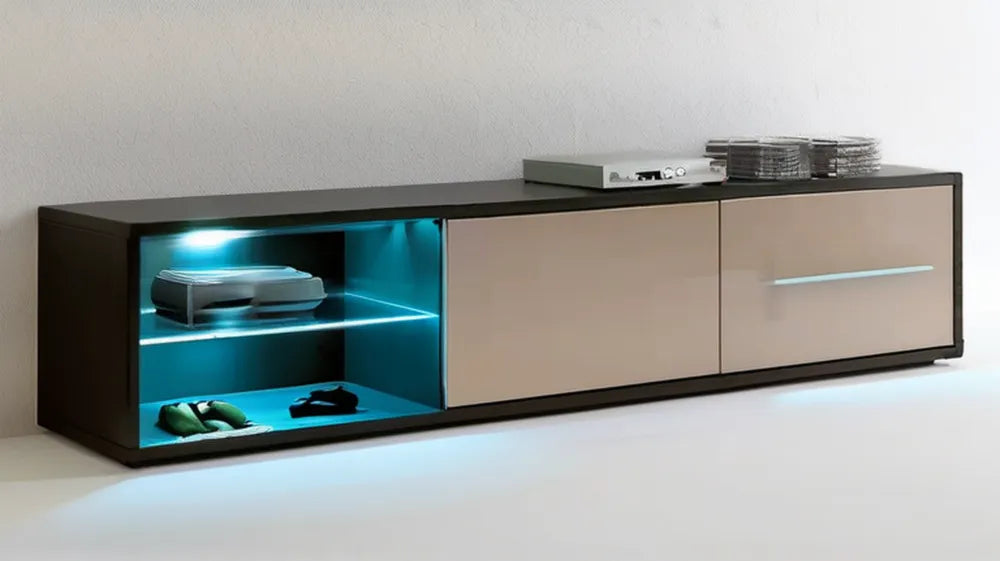 Szafka RTV stojąca czarno-beżowa z oświetleniem LED 160 x 40 x 40 cm