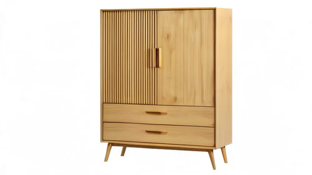 Dwudrzwiowa szafa z litego drewna sosnowego, naturalna, 90 x 45 x 160 cm, 2 szuflady