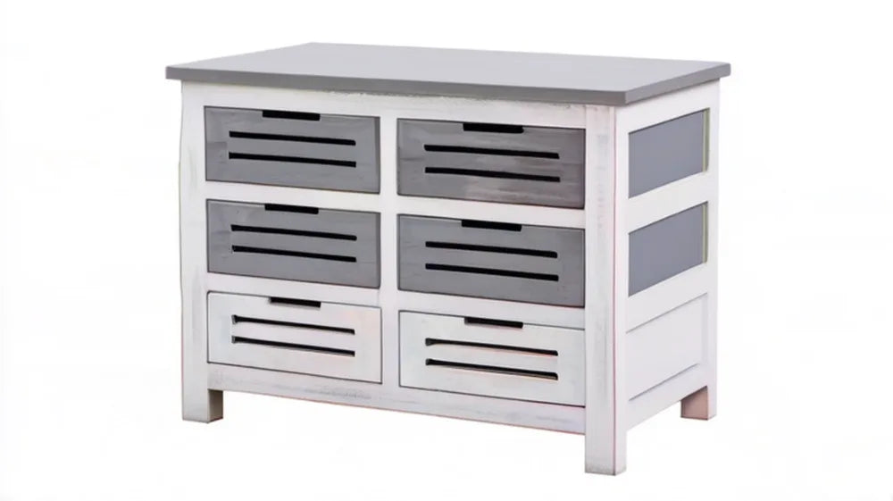 Komoda rustykalna z 6 szufladami, MDF, biało-szara, 80 x 30 x 60 cm