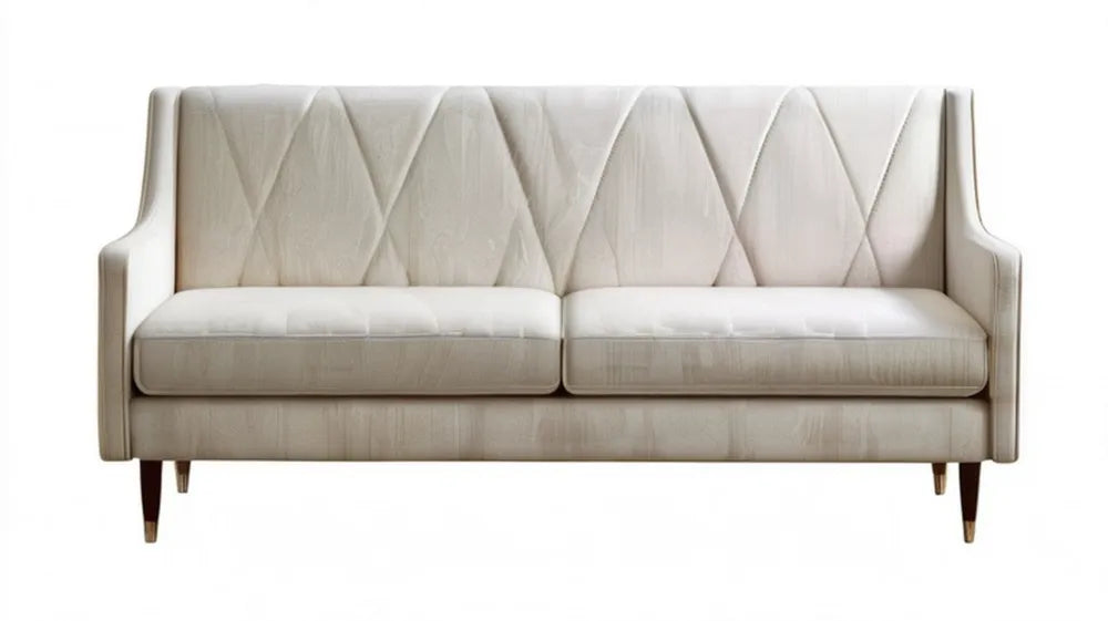 Dwuosobowa sofa welurowa ecru z pikowanym oparciem, 180 x 85 x 88 cm