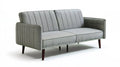 Trzyosobowa sofa z tkaniny poliestrowej, szara z ciemnobrązowymi nogami, 210 x 85 x 82 cm