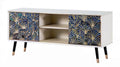 Szafka RTV Art Deco z MDF, biała granatowo-złoto-czarna, 120 x 40 x 60 cm