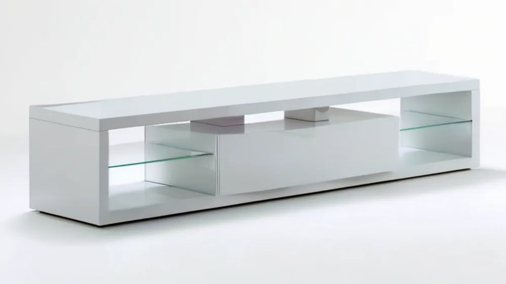Biała szafka RTV z półkami szklanymi 180 x 40 x 45 cm