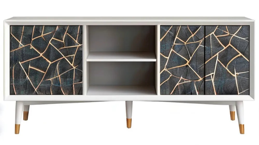 Szafka RTV z płyty MDF biało-czarno-złota 140 x 40 x 60 cm