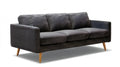 Sofa trzyosobowa grafitowa z brązowymi nogami, 220 x 85 x 84 cm