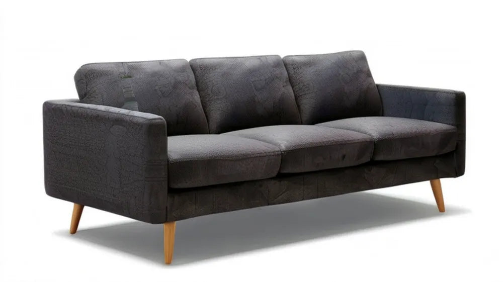 Sofa trzyosobowa grafitowa z brązowymi nogami, 220 x 85 x 84 cm