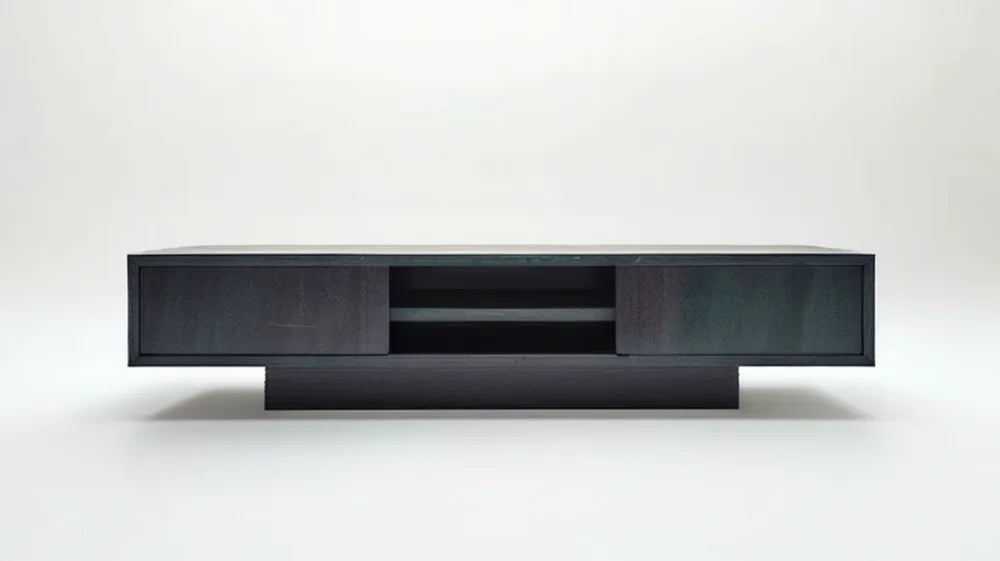 Czarna szafka RTV z MDF z drzwiami przesuwnymi, 180 × 40 × 40 cm