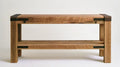 Rustykalna ławka z litego drewna dębowego z półką, naturalny brąz/czarny, 90 × 35 × 45 cm