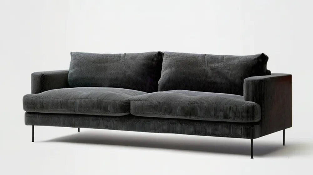 Czarna sofa trzyosobowa ze sztruksu poliestrowego 210 x 90 x 80 cm