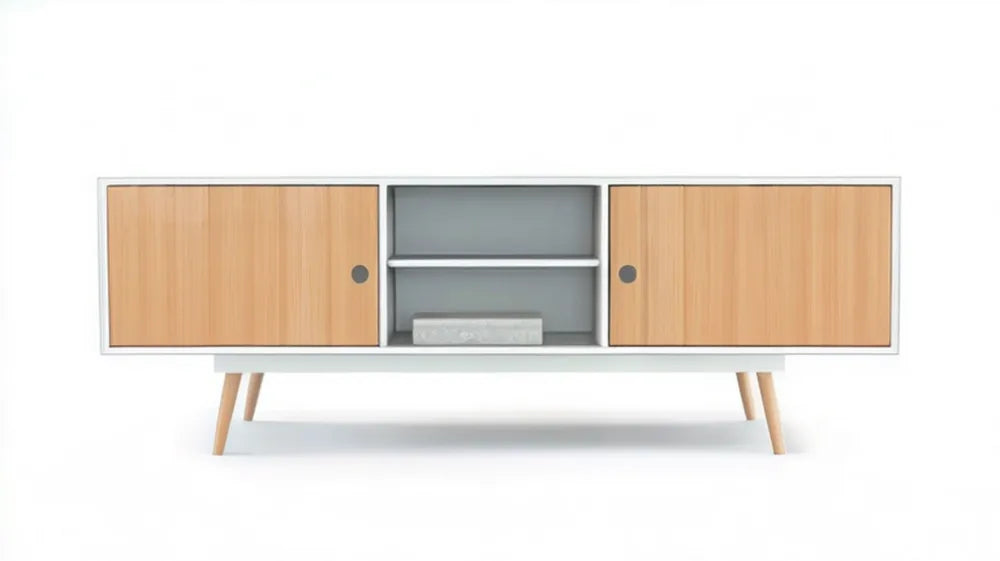 Szafka RTV z drzwiami przesuwnymi, biała/dąb/jasnoszara, 160 x 40 x 60 cm