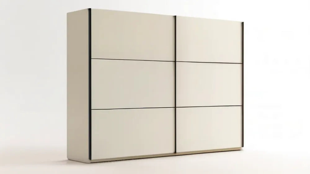 Kremowa szafa przesuwna 2-drzwiowa z czarnymi elementami, 200 × 60 × 200 cm