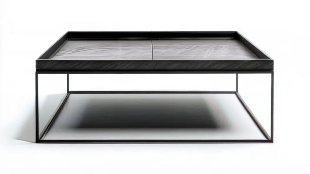 Kwadratowy stolik kawowy z MDF i stali, czarny, 100 x 100 x 35 cm