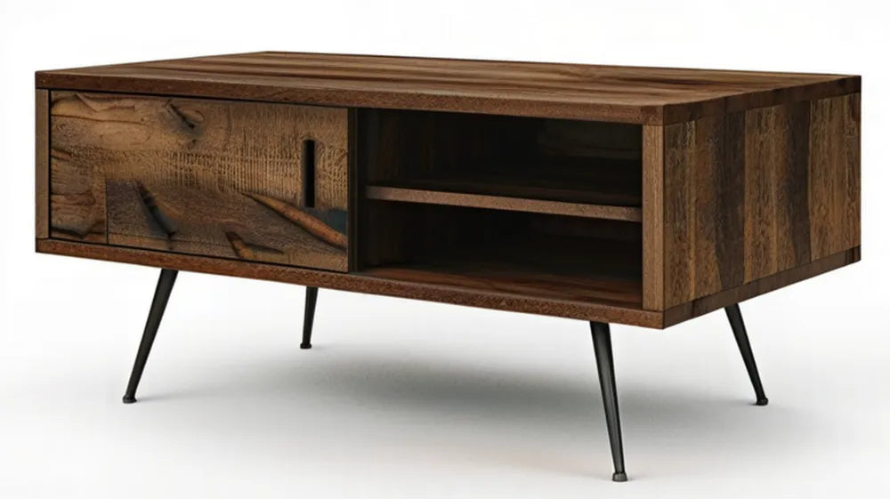 Prostokątny stolik kawowy z litego drewna mango, brązowo-czarny, 120 × 60 × 45 cm
