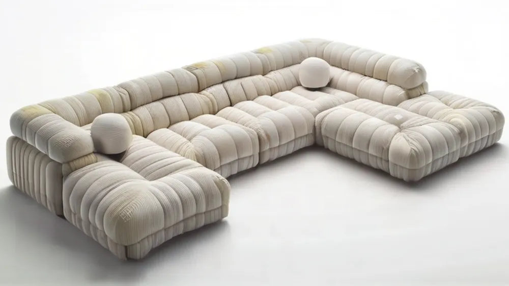 Modułowa sofa narożna w kształcie U z dwoma szezlongami, kremowa, 365 x 225 x 70 cm