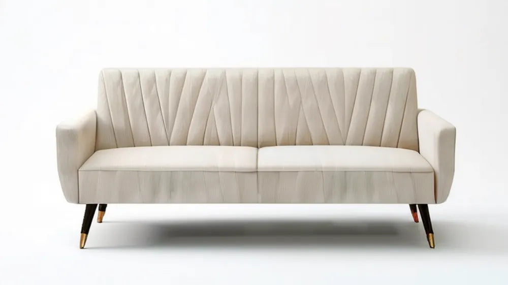 Kremowa sofa dwuosobowa z poliestrową tapicerką, czarno-złote nogi, 160 x 82 x 84 cm