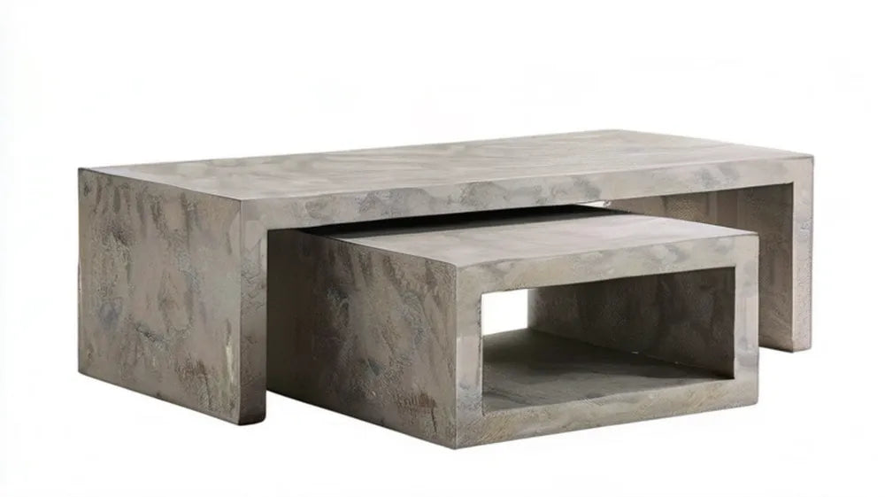 Zestaw 2 wsuwanych stolików kawowych MDF w kolorze szarego betonu, 100 x 60 x 40 cm i 80 x 50 x 30 cm
