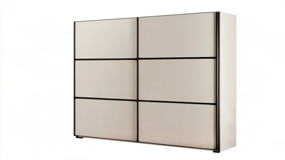 Beżowa szafa przesuwna z czarnymi profilami 200 x 60 x 200 cm