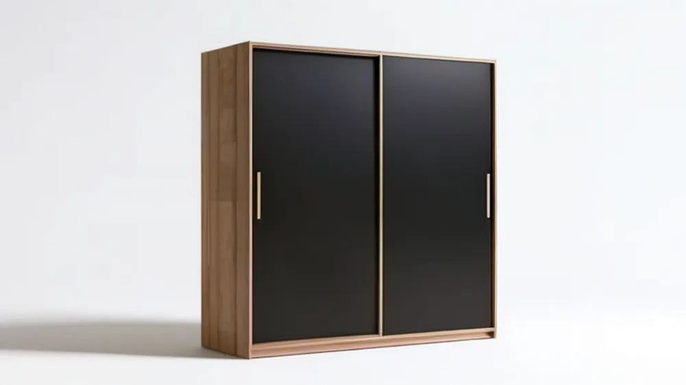 Szafa przesuwna 180 × 60 × 200 cm, czarna/orzechowa/złota