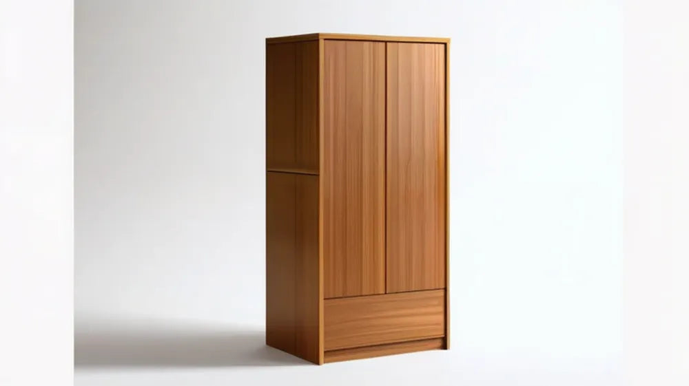 Dwudrzwiowa szafa z szufladą z płyty MDF w kolorze brązowego drewna, 90 × 55 × 200 cm